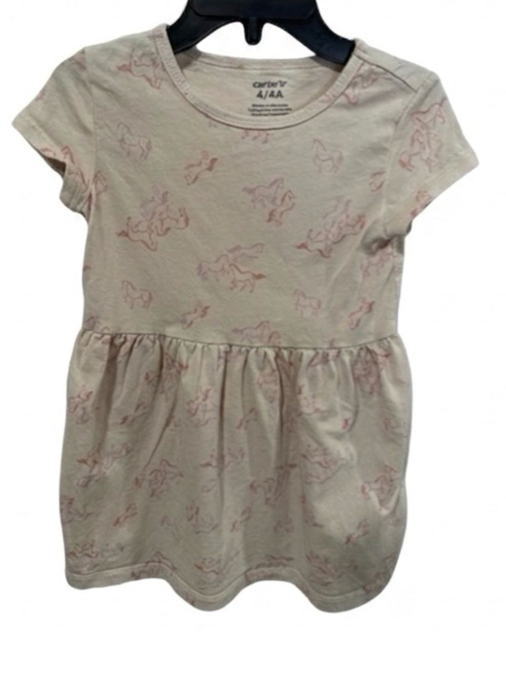 Carter's Toddler Girl’s 100% Cotton Dress - Beige with Pink Horse Pattern